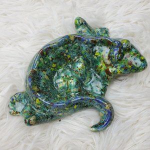 Gecko Lizard Ceramic Mulitcolored Handmade Figurine Ashtray
